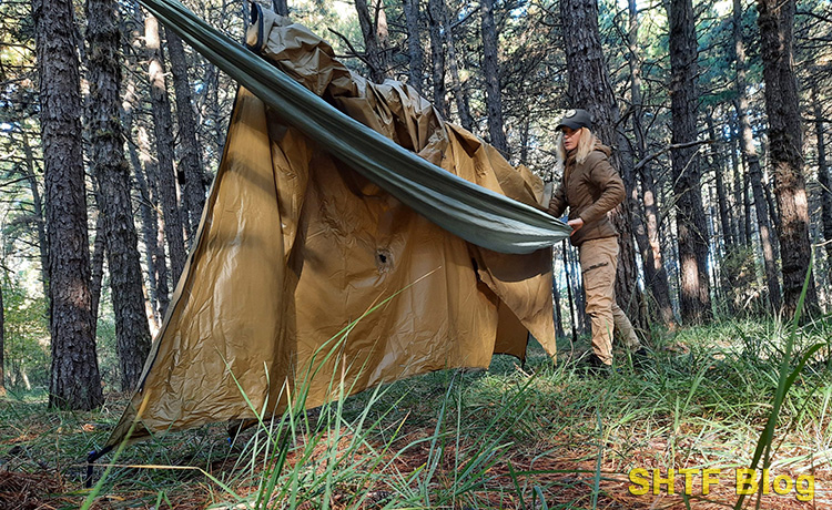 Setting up a hammock and tarp