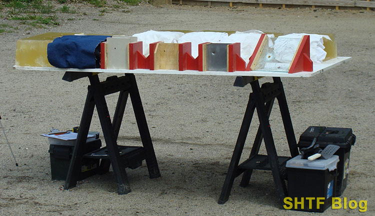 gel blocks set up for ballistics test