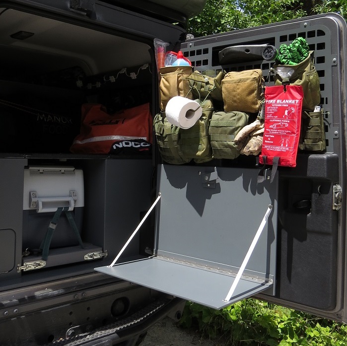 overlanding gear on door