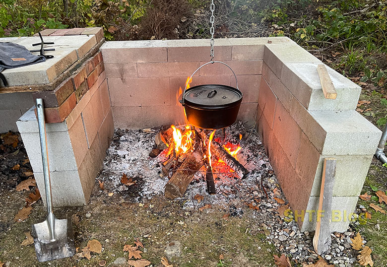 simmering stew in Dutch oven