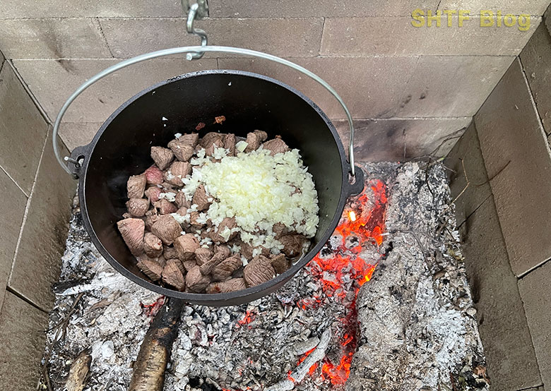 beef browned and onions and garlic added