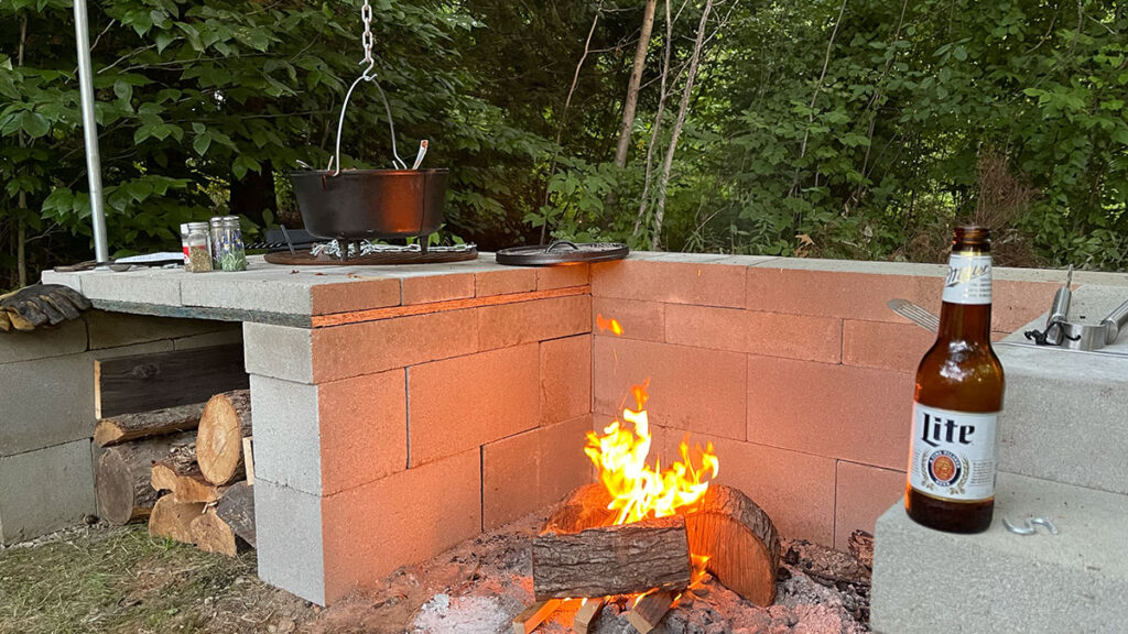 concrete block fire pit feature