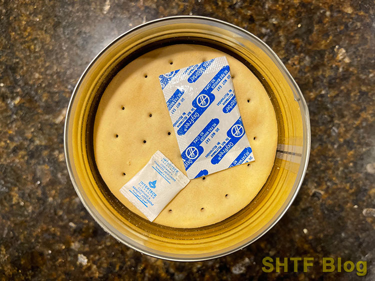 desiccant and oxygen absorber inside the can