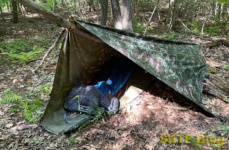 inside the pitched tarp