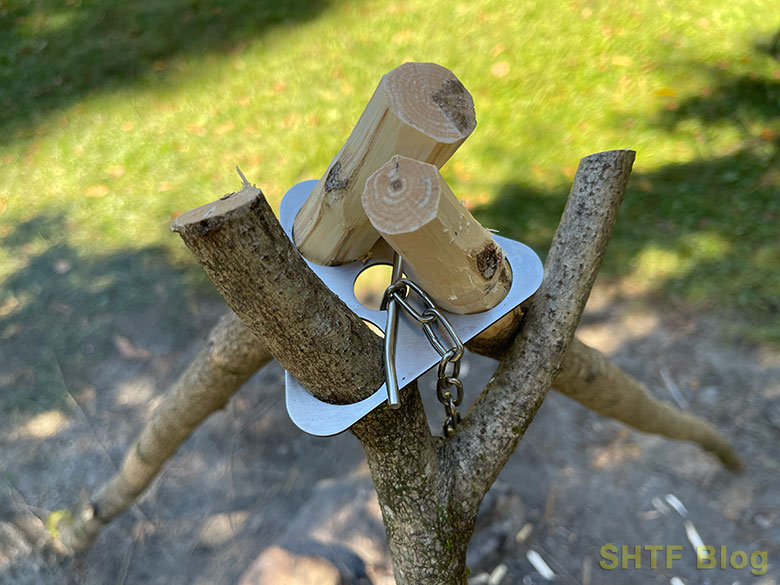 sticks assembled in tripod formation